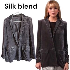 Club Monaco Gray Silk Blend Velvet Blazer Xs